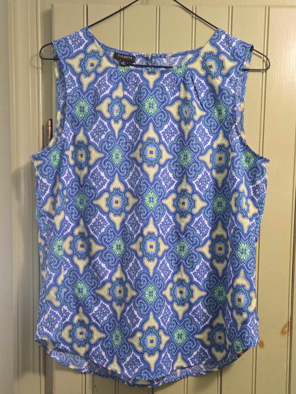 Talbots Blue and Cream Patterned Sleeveless Shell Size 10